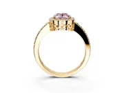 Halo Engagement Ring Setting for Fancy Pink Oval Center with Heart-Shaped Openwork, Pave Band and Prong Head in Yellow Gold