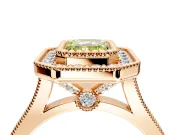 Halo Engagement Ring Setting for Fancy Yellow Emerald Cut Center with Milgrain Frame, Pave Band and Prong Head in Rose Gold