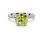 Solitaire Engagement Ring Setting for Fancy Yellow Round Cut Center with Micro Pave Band and Prong Head in Platinum