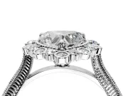 Milgrain Halo Engagement Ring Setting for Heart-Shaped Center with Bezel Point Accents and Prong Head in Platinum