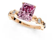 Solitaire Engagement Ring Setting for Fancy Pink Radiant Cut Center with Beaded Bezel Station Band and Prong Head in Rose Gold