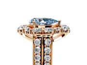 Large Accent Halo Engagement Ring Setting for Fancy Blue Pear-Shaped Center with Pave Split Shank and Prong Head in Rose Gold