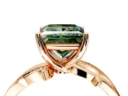 Solitaire Engagement Ring Setting for Fancy Green Princess Cut Center with Pave and Plain Crossover Band and Prong Head in Rose Gold