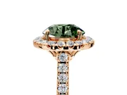 Halo Engagement Ring Setting for Fancy Green Round Cut Center with Raised Halo, Pave Band and Prong Head in Rose Gold
