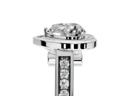 Halo Engagement Ring Setting for Heart-Shaped Center with Outer Bezel Rim, Pave Band and Prong Head in Sterling Silver