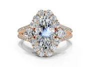 Halo Engagement Ring Setting for Marquise Center with Two-Strand Split Shank and Prong Head in Rose Gold