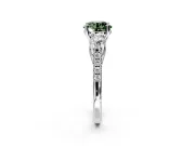 3 Stone Engagement Ring Setting for Fancy Green Round Cut Center with Crossover Basket, Pave Band and Prong Head in Platinum