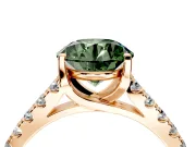 Solitaire Engagement Ring Setting for Fancy Green Round Cut Center with Partway Pave Band and Prong Head in Rose Gold