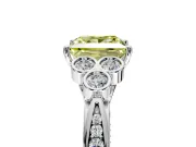 Cluster Engagement Ring Setting for Fancy Yellow Princess Cut Center with Bezel Accent Clusters and Prong Head in Sterling Silver