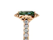 Floral Engagement Ring Setting for Fancy Green Emerald Cut Center with Pave Band and Floral Prong Head in Rose Gold