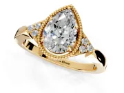 Cluster Engagement Ring Setting for Pear-Shaped Center with Milgrain Shoulder Clusters and Prong Head in Yellow Gold