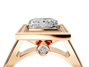 Halo Engagement Ring Setting for Princess Cut Center with Outer Bezel Rim, Pave Band and Prong Head in Rose Gold