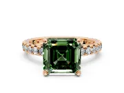 Solitaire Engagement Ring Setting for Fancy Green Asscher Cut Center with Shared-Prong Accents and Prong Head in Rose Gold