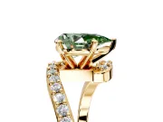 Solitaire Engagement Ring Setting for Fancy Green Pear-Shaped Center with Pave Bypass Swirl Band and Prong Head in Yellow Gold