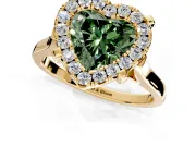 Single Halo Engagement Ring Setting for Fancy Green Heart-Shaped Center with Corner Claws, Plain Band and Prong Head in Yellow Gold