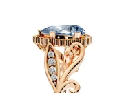 Halo Engagement Ring Setting for Fancy Blue Pear-Shaped Center with Leaf Motif Split Shank and Prong Head in Rose Gold