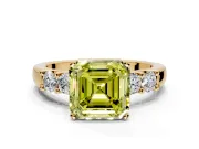 5 Stone Engagement Ring Setting for Fancy Yellow Asscher Cut Center with Plain Band and Prong Head in Yellow Gold