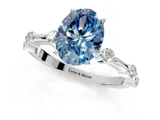 Solitaire Engagement Ring Setting for Fancy Blue Oval Center with Bezel Station Band and Prong Head in Sterling Silver