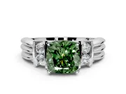 Solitaire Engagement Ring Setting for Fancy Green Cushion Cut Center with Grooved Bar Accent Band and Prong Head in Platinum