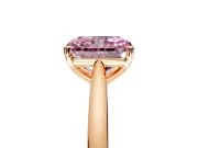Solitaire Engagement Ring Setting for Fancy Pink Radiant Cut Center with Narrow Cathedral Band and Prong Head in Rose Gold