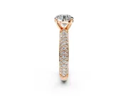 Solitaire Engagement Ring Setting for Round Cut Center with Domed Multi-Row Pave Band and Prong Head in Rose Gold