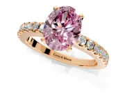 Solitaire Engagement Ring Setting for Fancy Pink Oval Center with Single Row Accent Band and Prong Head in Rose Gold