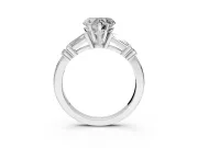 Bar-Set Engagement Ring Setting for Heart-Shaped Center with Tapered Baguette Accents and Prong Head in Platinum