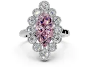 Cluster Halo Engagement Ring Setting for Fancy Pink Marquise Center with Milgrain Bezel Accents and Prong Head in Platinum