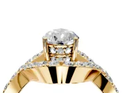 Halo Engagement Ring Setting for Pear-Shaped Center with Pave Infinity Twist Band and Prong Head in Yellow Gold