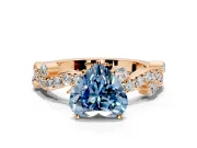 Solitaire Engagement Ring Setting for Fancy Blue Heart-Shaped Center with Bar-Station Pave Twist and Prong Head in Rose Gold