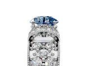 Pave Engagement Ring Setting for Fancy Blue Round Cut Center with Curved Accent Rows, Openwork and Prong Head in White Gold