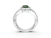 Halo Engagement Ring Setting for Fancy Green Radiant Cut Center with Wide-Open Pave Split Shank and Prong Head in Sterling Silver