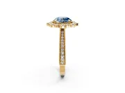 Milgrain Halo Engagement Ring Setting for Fancy Blue Round Cut Center with Bezel Point Accents and Prong Head in Yellow Gold