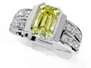 Bezel Engagement Ring Setting for Fancy Yellow Emerald Cut Center with Wide Channel-Set Band and Bezel Head in Platinum