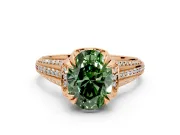 Solitaire Engagement Ring Setting for Fancy Green Oval Center with Accented Split Shank and Prong Head in Rose Gold