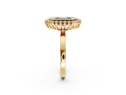 Halo Engagement Ring Setting for Fancy Blue Emerald Cut Center with Milgrain Bezel Rim, Plain Band and Prong Head in Yellow Gold