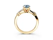 Bar-Set Engagement Ring Setting for Fancy Blue Oval Center with Tapered Baguette Accents and Prong Head in Yellow Gold