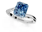 Solitaire Engagement Ring Setting for Fancy Blue Radiant Cut Center with Plain Bypass Twist Band and Prong Head in Sterling Silver