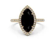Halo Engagement Ring Setting for Fancy Black Marquise Center with Pave Accents, Heart Basket and Prong Head in Yellow Gold
