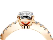 Solitaire Engagement Ring Setting for Emerald Cut Center with Single Row Accent Band and Prong Head in Rose Gold