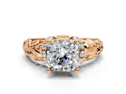 Solitaire Engagement Ring Setting for Cushion Cut Center with Filigree Accent Basket and Prong Head in Rose Gold