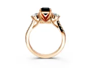 3 Stone Engagement Ring Setting for Fancy Black Emerald Cut Center with Crossover Basket, Pave Band and Prong Head in Rose Gold