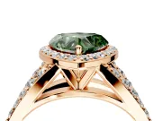 Halo Engagement Ring Setting for Fancy Green Heart-Shaped Center with Narrow Pave Split Shank and Prong Head in Rose Gold
