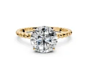 Solitaire Engagement Ring Setting for Round Cut Center with Plain Twisted Rope Band and Prong Head in Yellow Gold