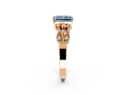 Leaf Engagement Ring Setting for Fancy Blue Radiant Cut Center with Milgrain Accent Band and Prong Head in Rose Gold