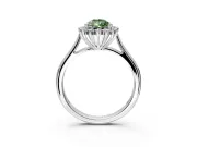 Starburst Halo Engagement Ring Setting for Fancy Green Pear-Shaped Center with Thin Round-Wire Band and Prong Head in Sterling Silver