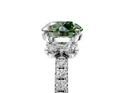 Paired Accent Engagement Ring Setting for Fancy Green Round Cut Center with Pave Band and Prong Head in Platinum