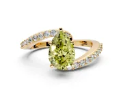 Solitaire Engagement Ring Setting for Fancy Yellow Pear-Shaped Center with Pave Bypass Swirl Band and Prong Head in Yellow Gold