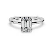 Low-Set Solitaire Engagement Ring Setting for Emerald Cut Center with Thin Plain Band and Prong Head in Platinum