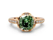 Floral Engagement Ring Setting for Fancy Green Cushion Cut Center with Four Accent Clusters and Prong Head in Rose Gold